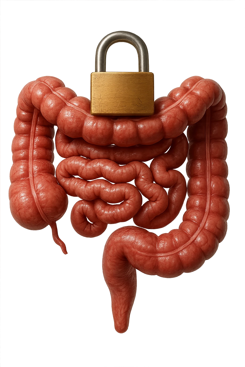 intestino umano con lucchetto sopra di bloocco, iperrealistica 4k emoji