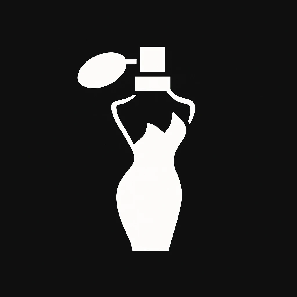 white Vector minimalistic and elegant icon of perfume woman shape, black solid background emoji