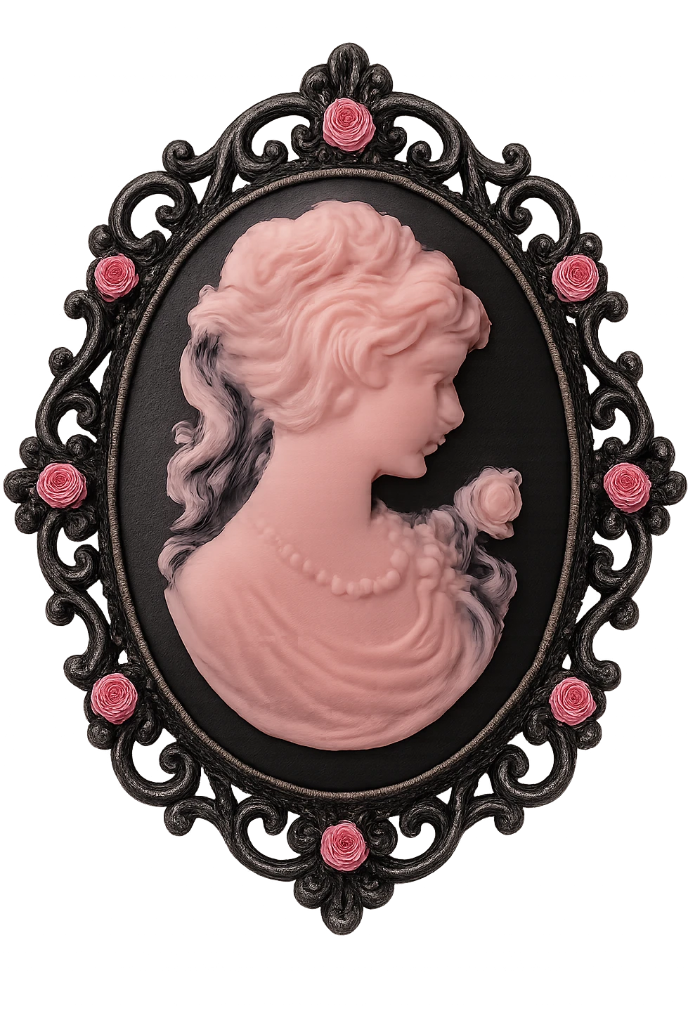 black and pink cameo brooch emoji