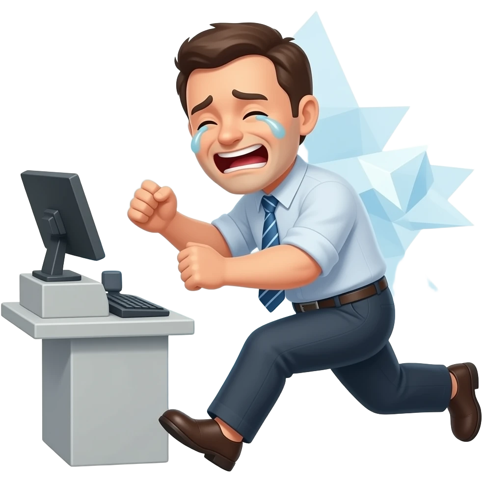 Ice agent chasing a crying adult cashier while laughing devious emoji