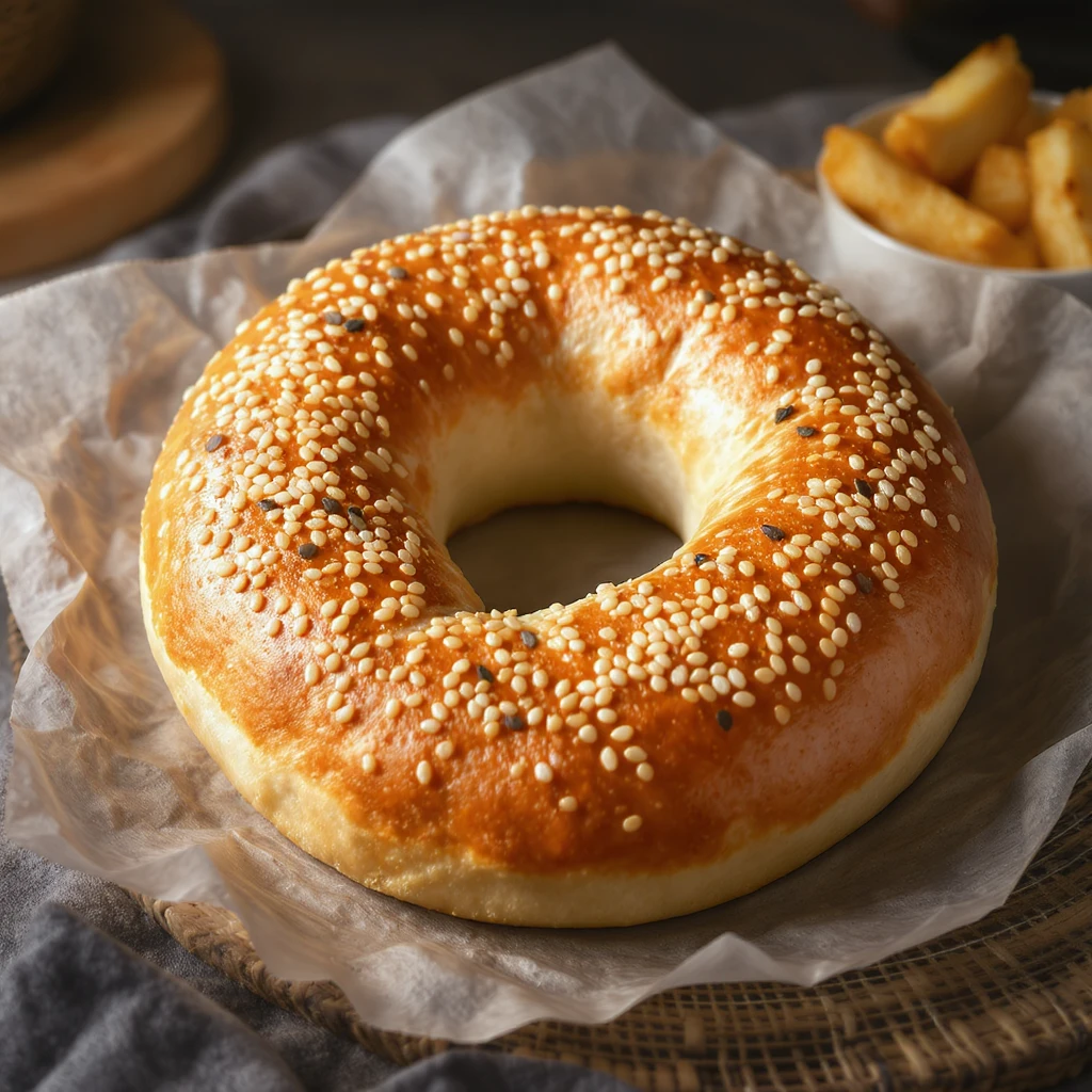 a simit, Turkish sesame bagel, realistic style emoji