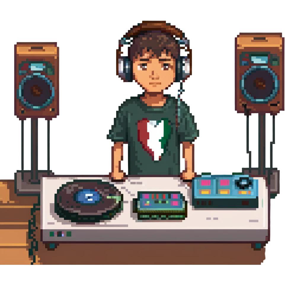 Mexican boy with headphones and DJ turntable emoji