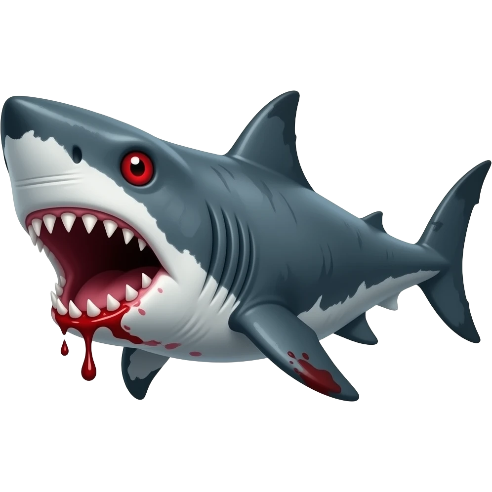 Horror looking megladon with red eyes and big  and blood on it emoji