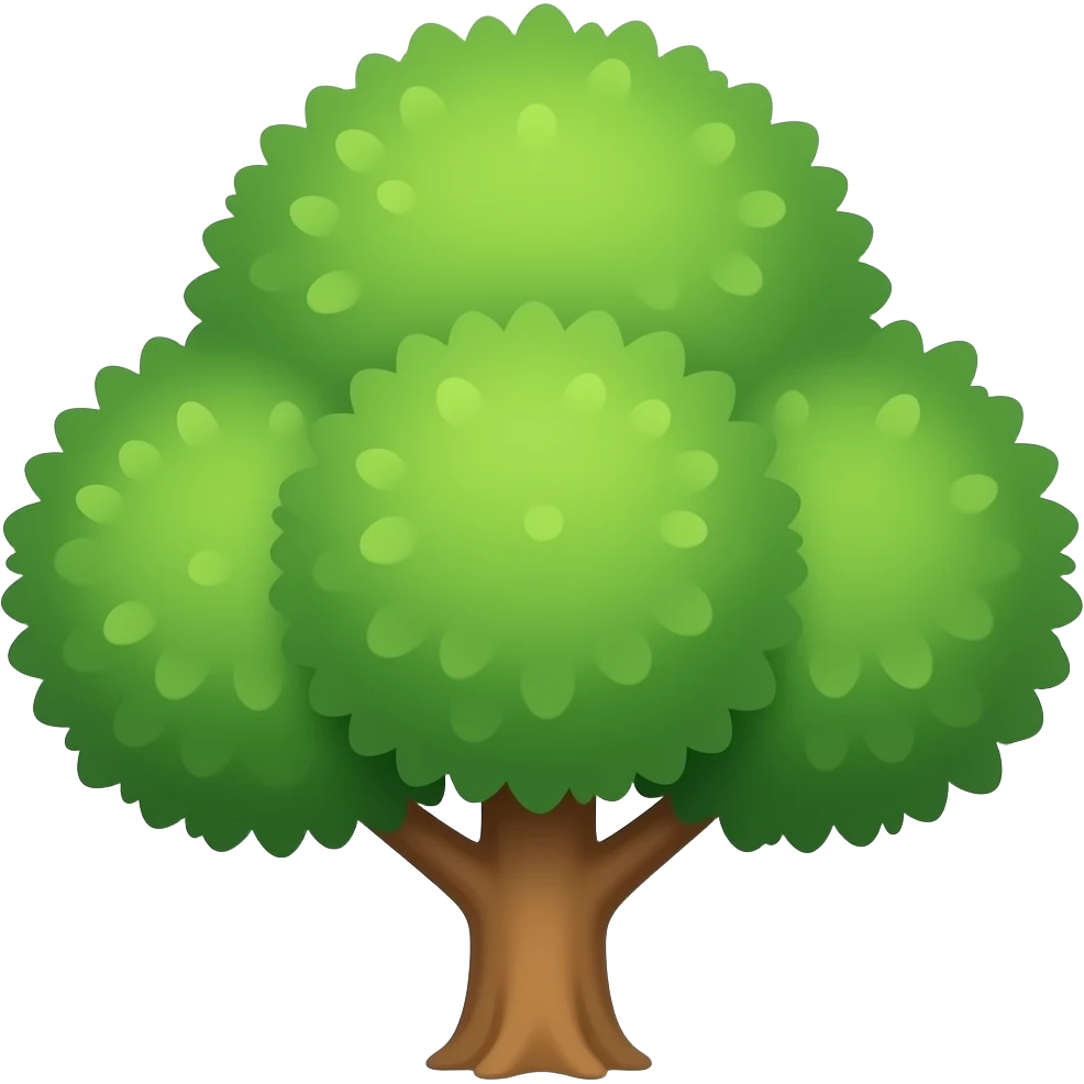 IOS-style tree, round soft green canopy. No pot, no ground — only the tree. Plain green leaves, no fruits or flowers. Flat 3D vector, clean shapes, no gradients. emoji