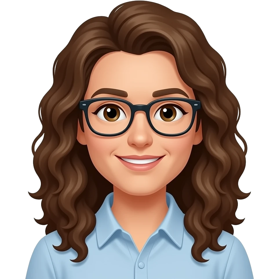 profesora informatica pelo muy rizado largo castaño piel clara gafas emoji