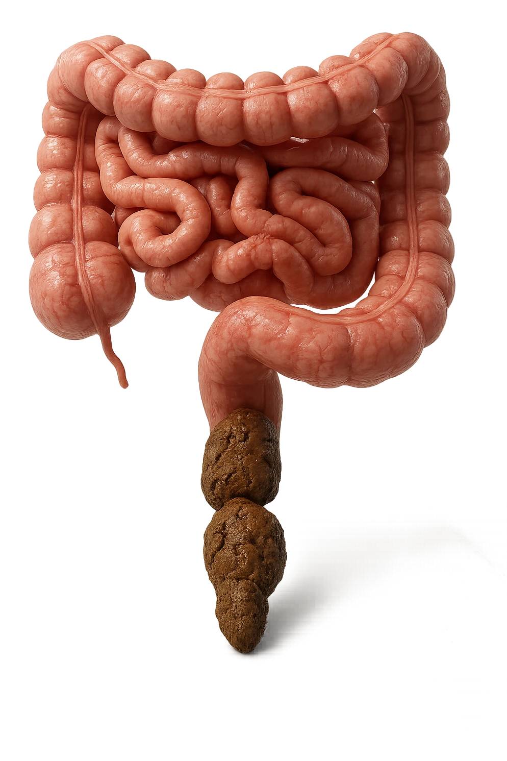 intestino umano anatomico realistico con feci spezzettate iperrealistiche sotto emoji