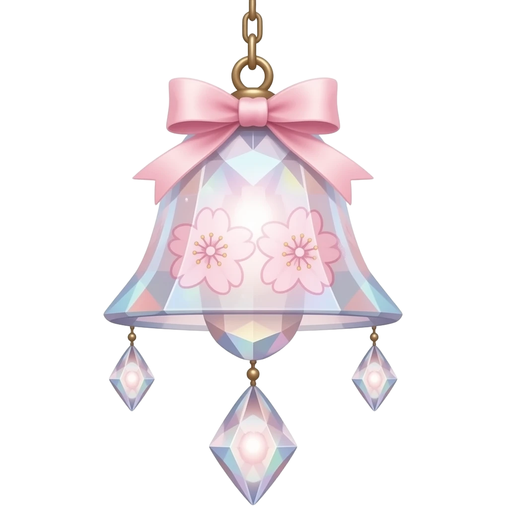 Hanging  Iridescent pastel pink sakura crystals white-pearly suncatcher with bell LAMP emoji