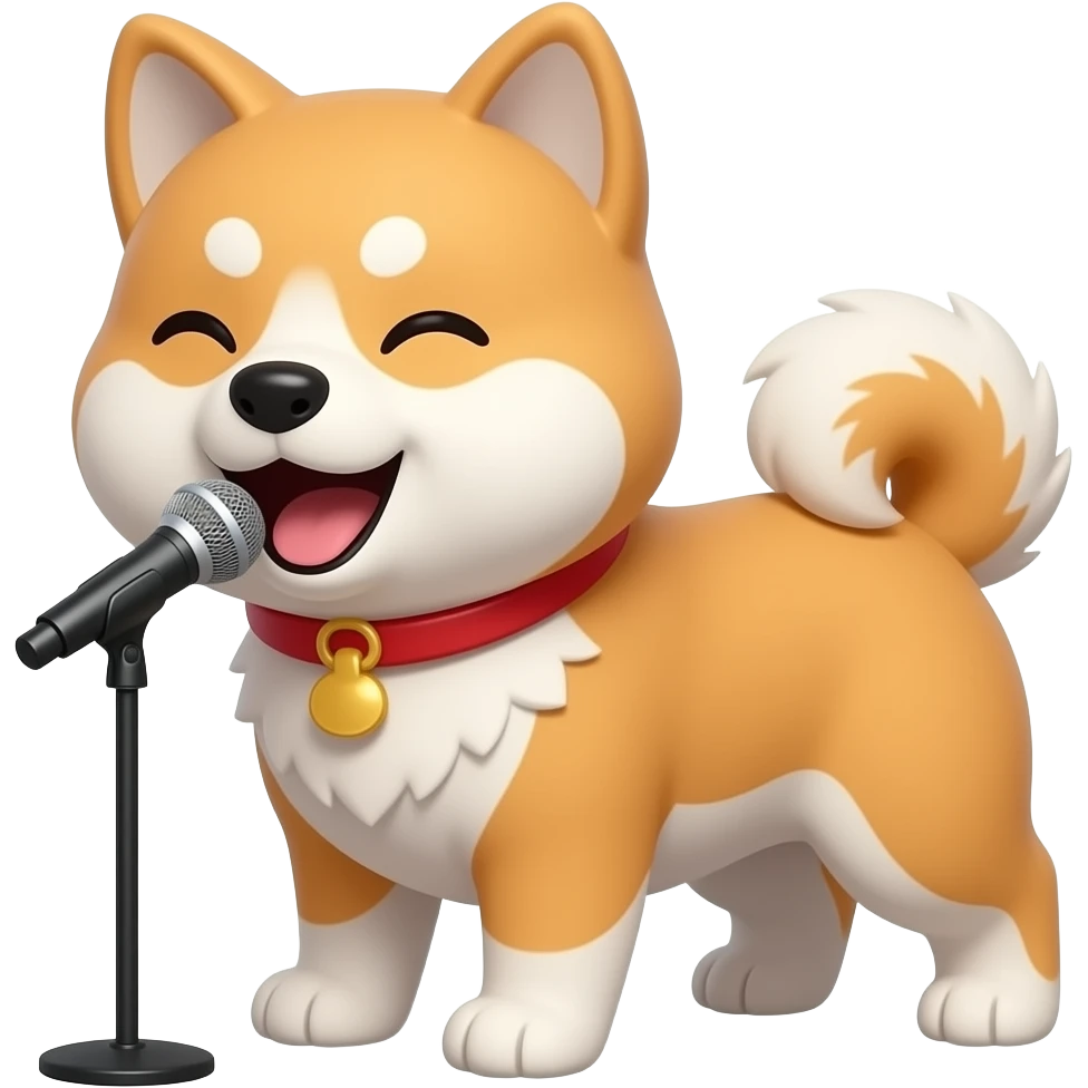 Hachiko dog in chibi cute animation standing singing looking drunk emoji