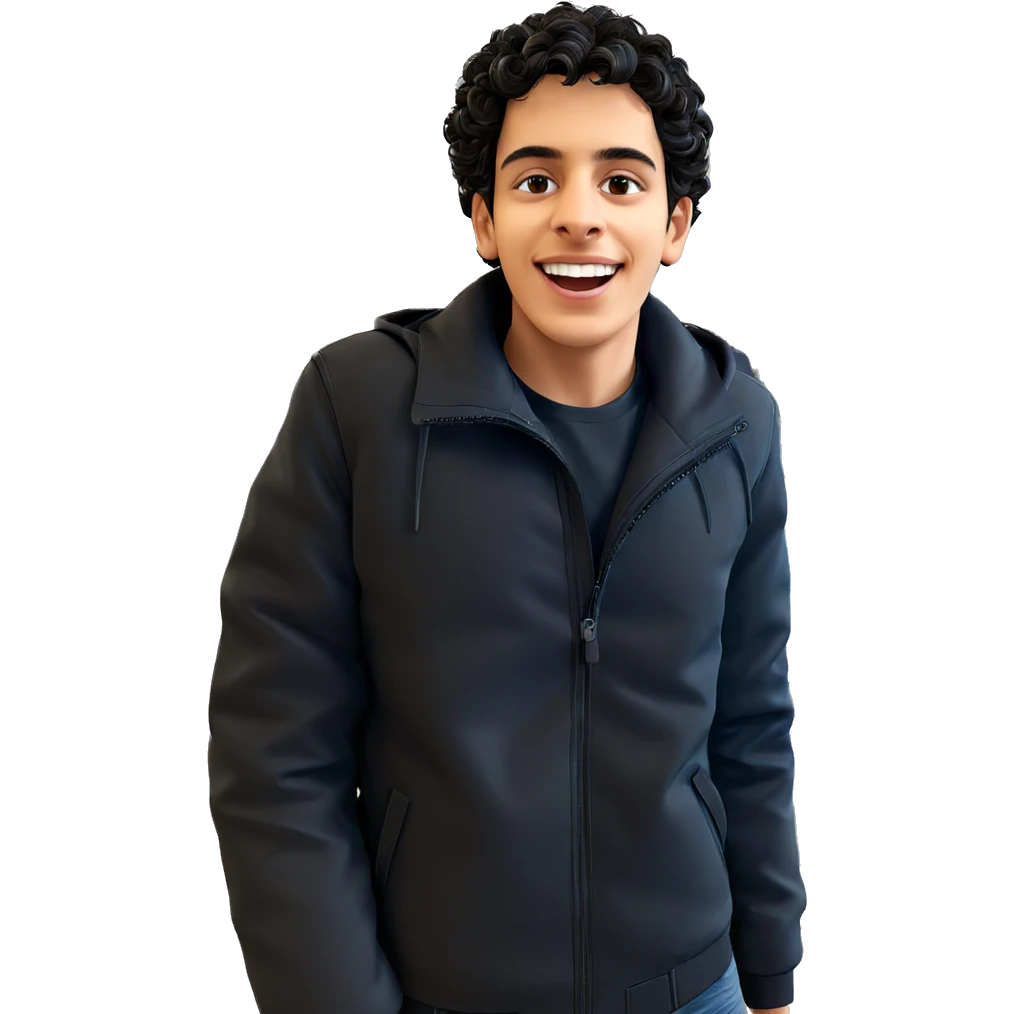 smiling boy in black jacket emoji