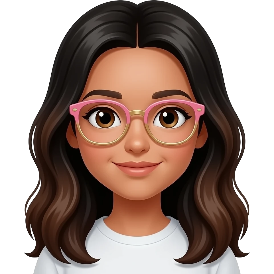 بنت شعرها اسود بني طويل لابسة نضارة وردي وذهبية لون البشرة حنطية emoji