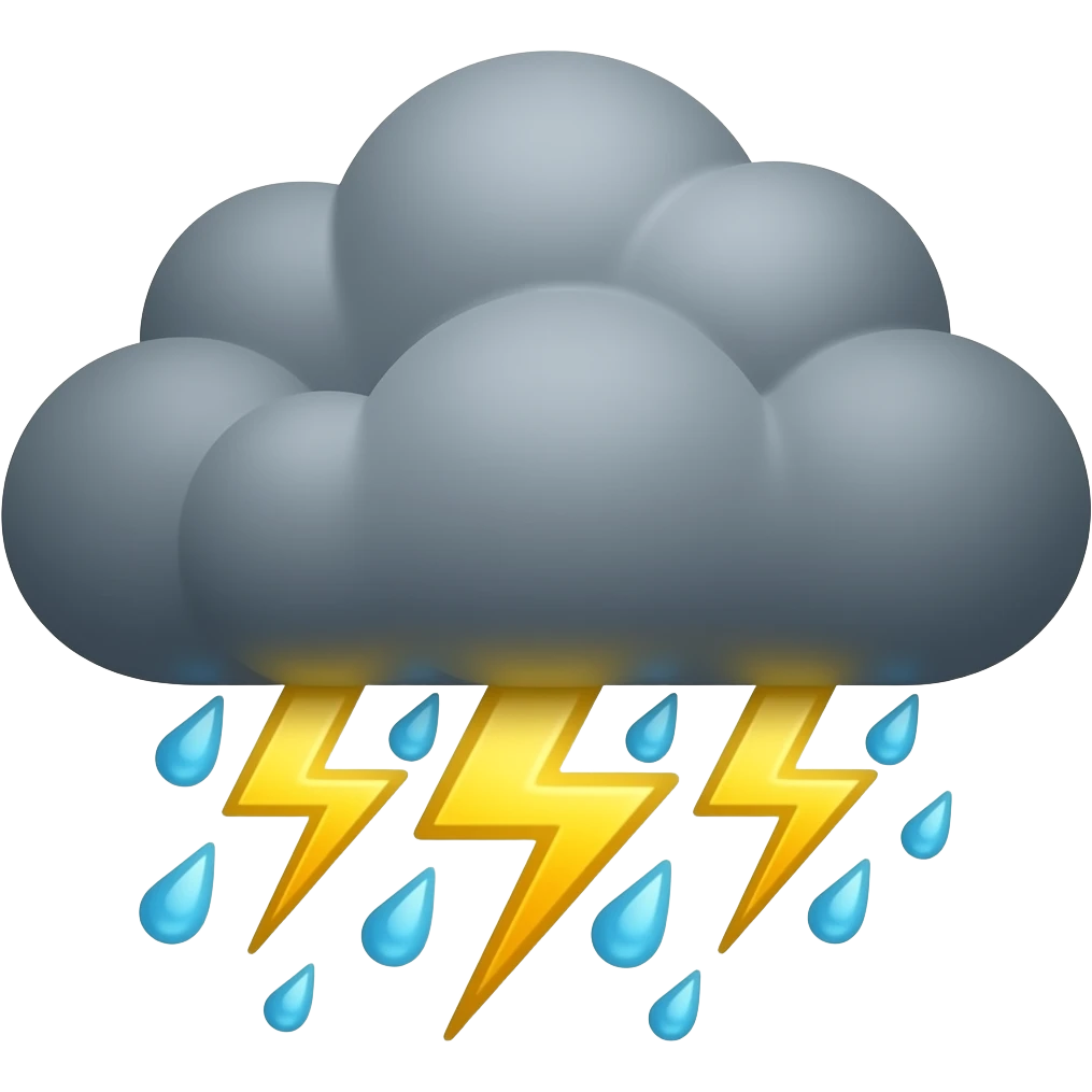 dark fluffy storm cloud with rain and lightning without background emoji