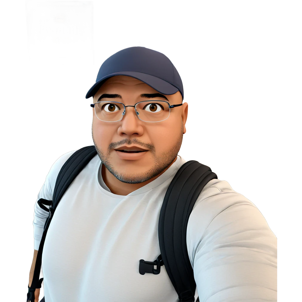 casual male portrait with backpack emoji