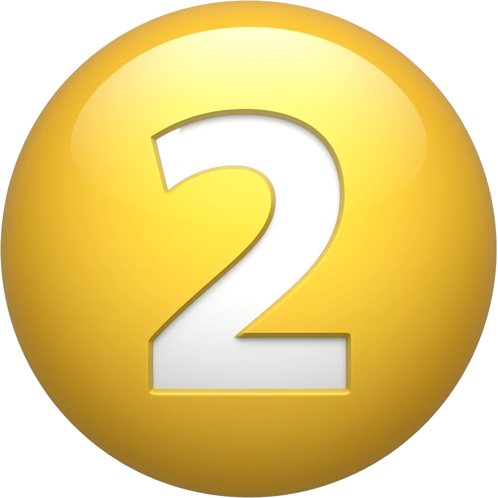 Glossy 3D sphere emoji, "2" bold white text centered, glowing gradient from yellow to light yellow, glass reflection highlight, bubble style icon emoji