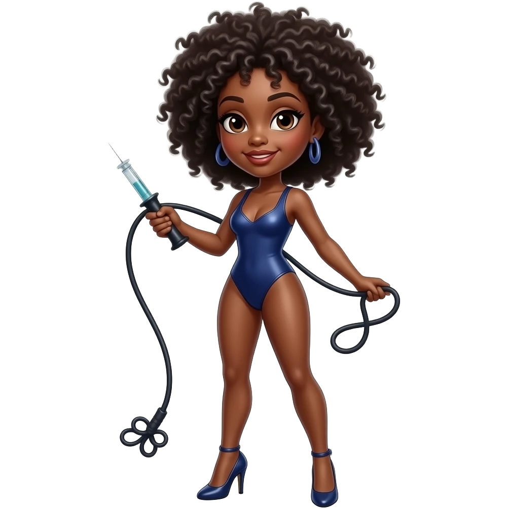 femme noire coiffure afro talons,aiguille fouet a la main emoji