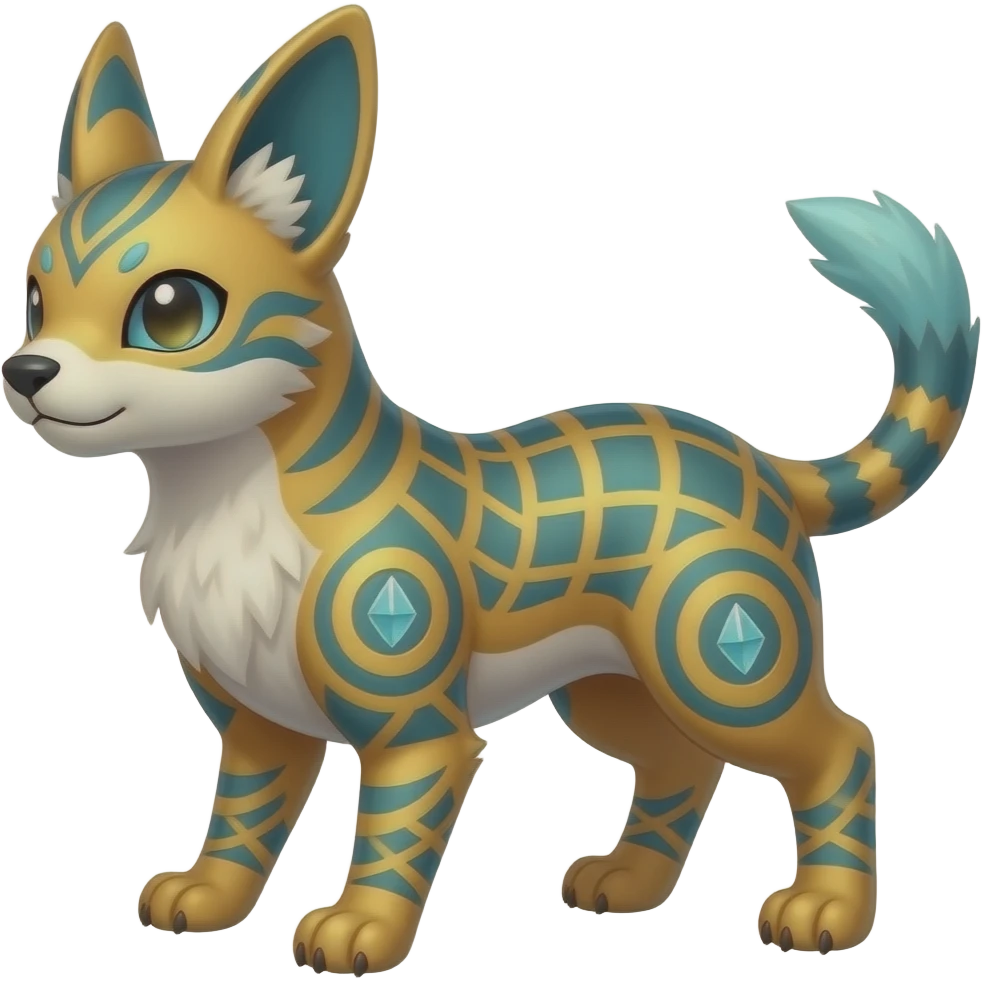 web-patterned ancient Short-legged quadrupedal elegant oriental feral painted Absol-Glaceon-Sylveon-animal-Fakémon-fusion-hybrid-creature emoji