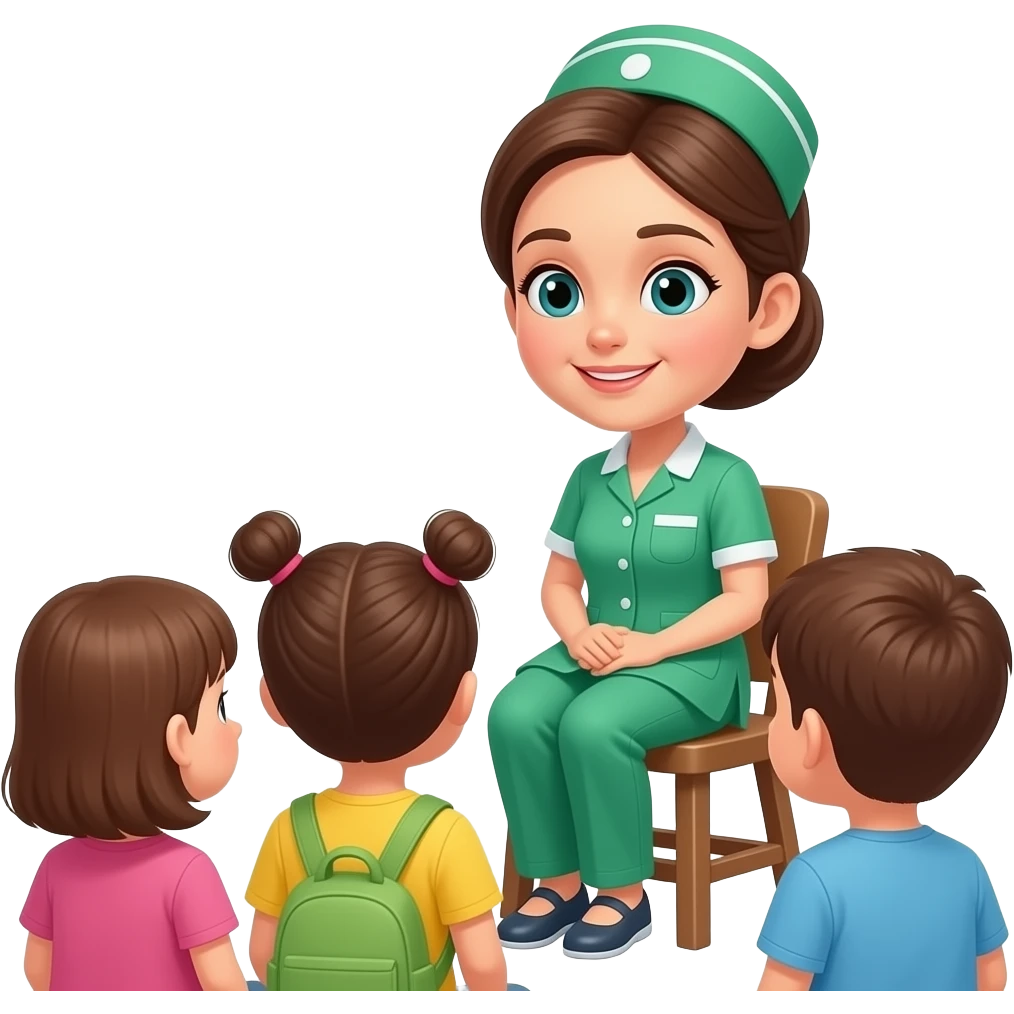 Наня сиделка зелёном форме который присмотрящей детей сидя emoji