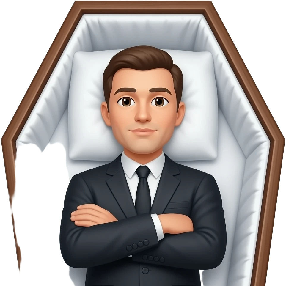 Me laying in a coffin with my arms crossed on my chest emoji