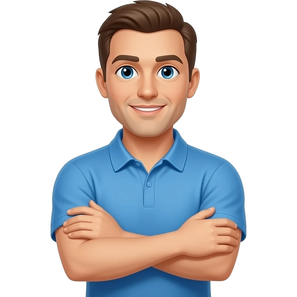 coach in a blue shirt grabs elbow area with opposite hand emoji