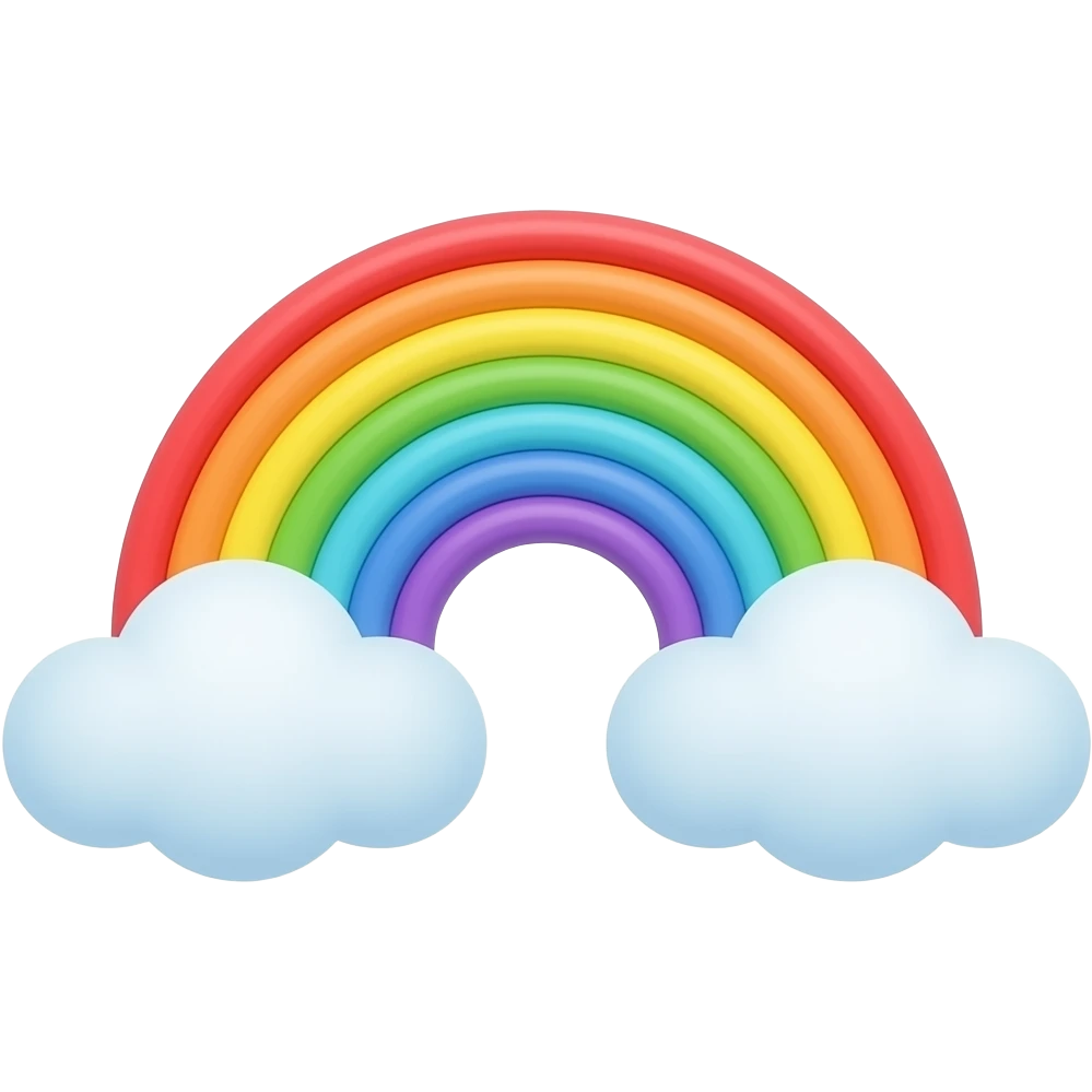 minimal 7 colours rainbow with clouds sticker, elegant thin stroke, pastel tones, clean vector design, no background, modern aesthetic, 8k emoji