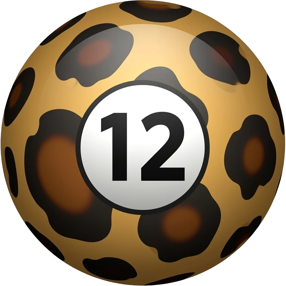 leopard print 8 ball with the number 12 ends of the ball black emoji