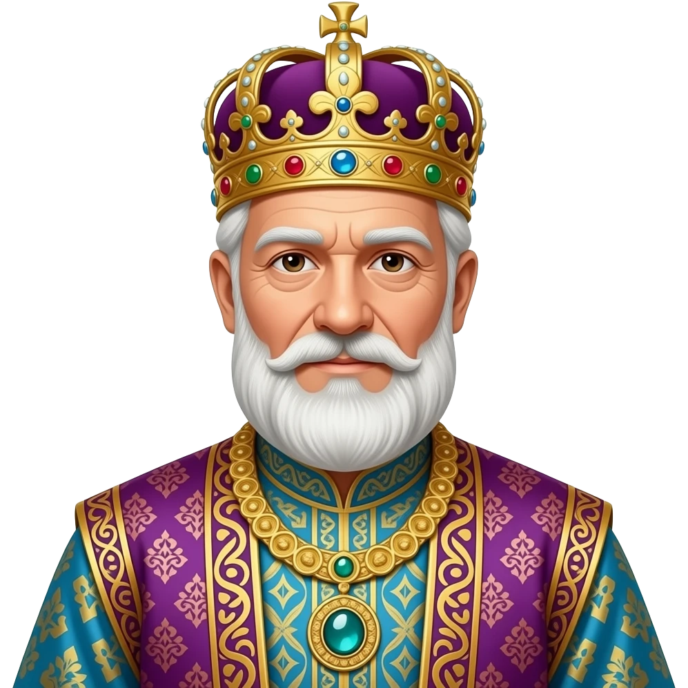 traditional Persian old man with crown , vibrant , royal outfit, ornaments emoji