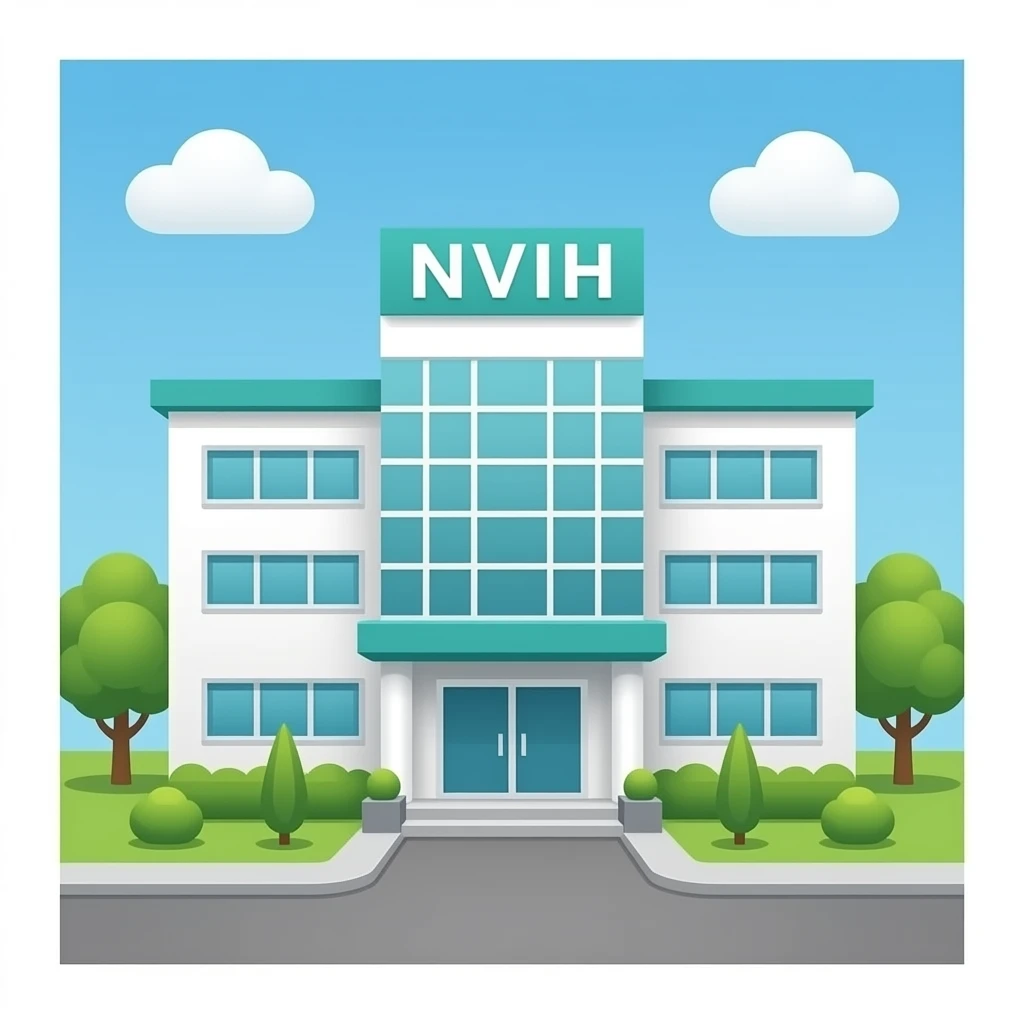 Use this style and do a white and teal medical building that says NVIH emoji