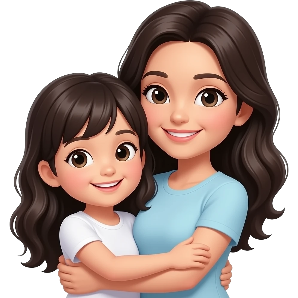 Black hair mom and daughter hugging emoji
