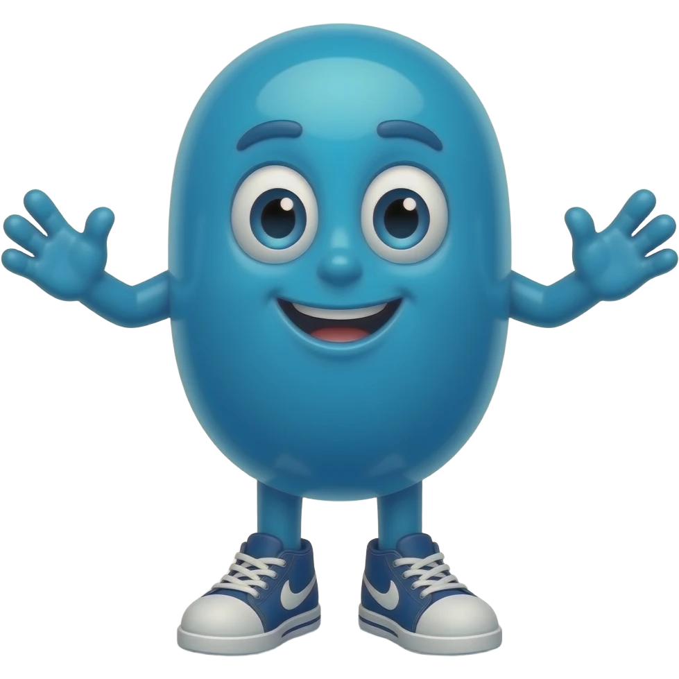 An anthropomorphic blue jelly bean with arms and legs, wearing sneakers emoji