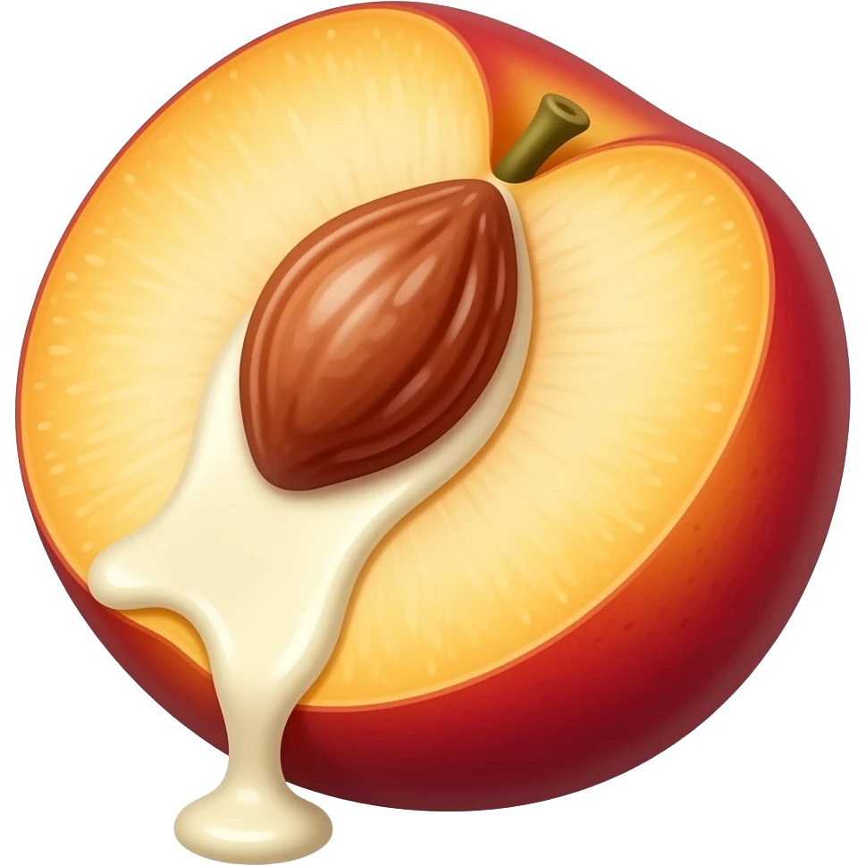White chocolate dripping from the inside of nectarine emoji