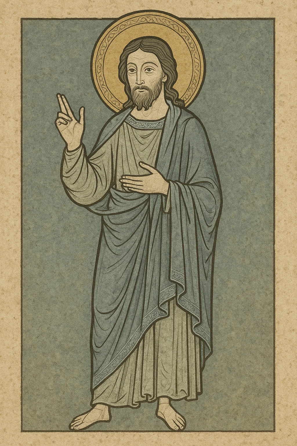 classic depiction of Jesus with halo, gentle expression, flowing robes, serene background emoji
