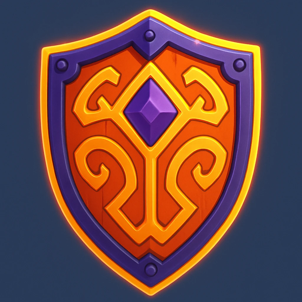 fantasy shield with ornate patterns, glowing edges, vibrant cartoon style emoji