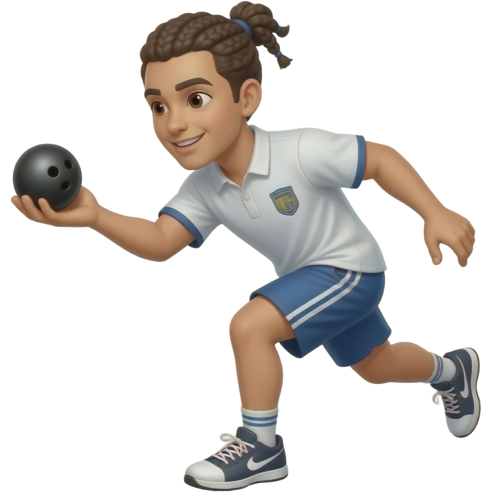 Handrücken oben Junger dynamischer männlicher mit kurzen Zopf  petanque spieler kurz vor dem abwurf der schwarzen kugel emoji