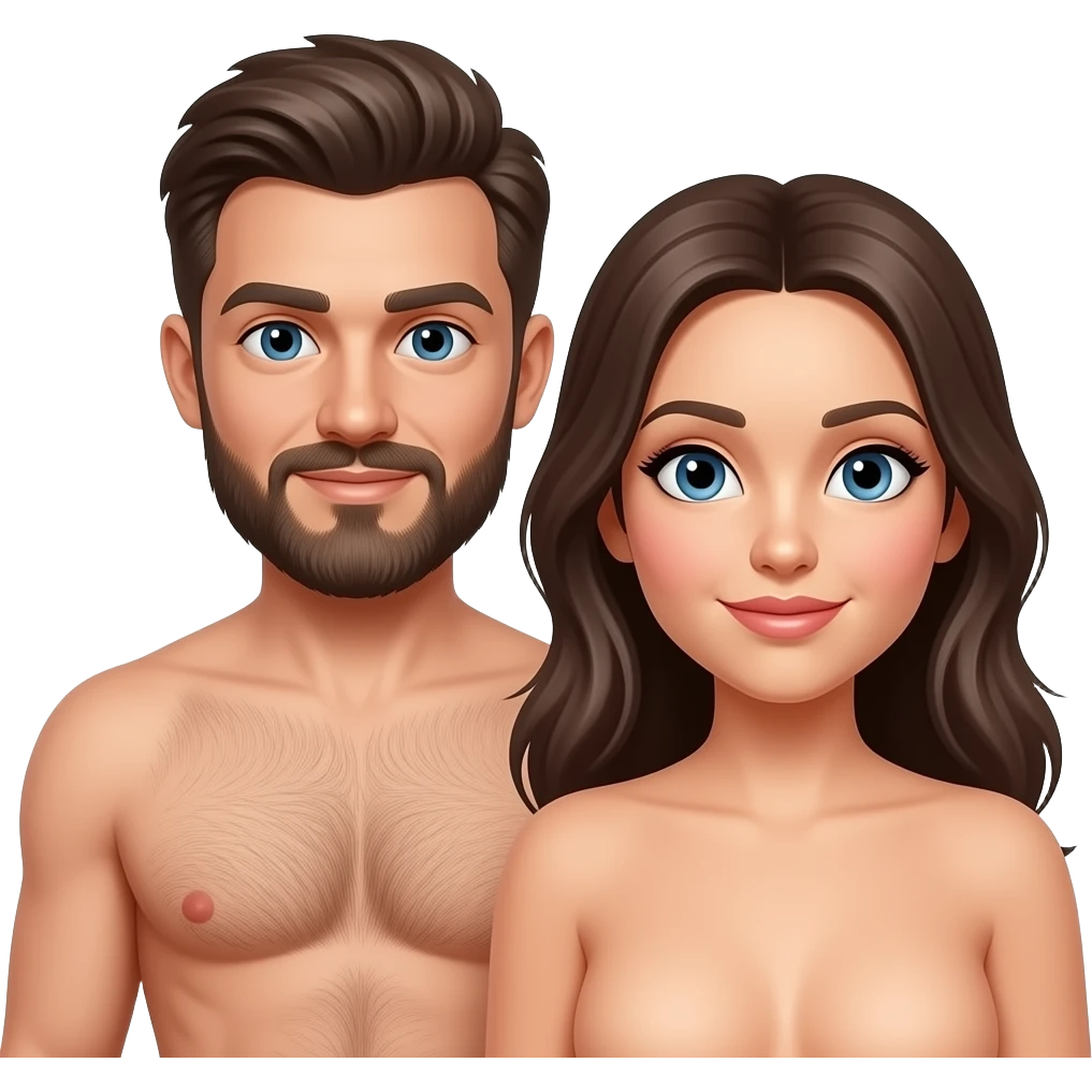 Naked couple man with beard and woman topless emoji