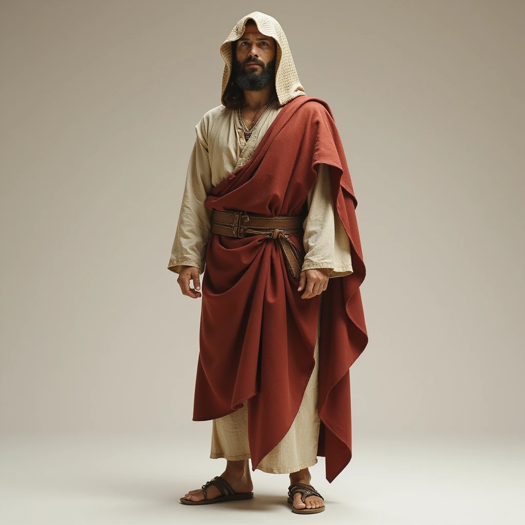 fullbody Jerusalem man in ancient robes, sandals, and head covering, historical Jesus times, photorealistic style emoji