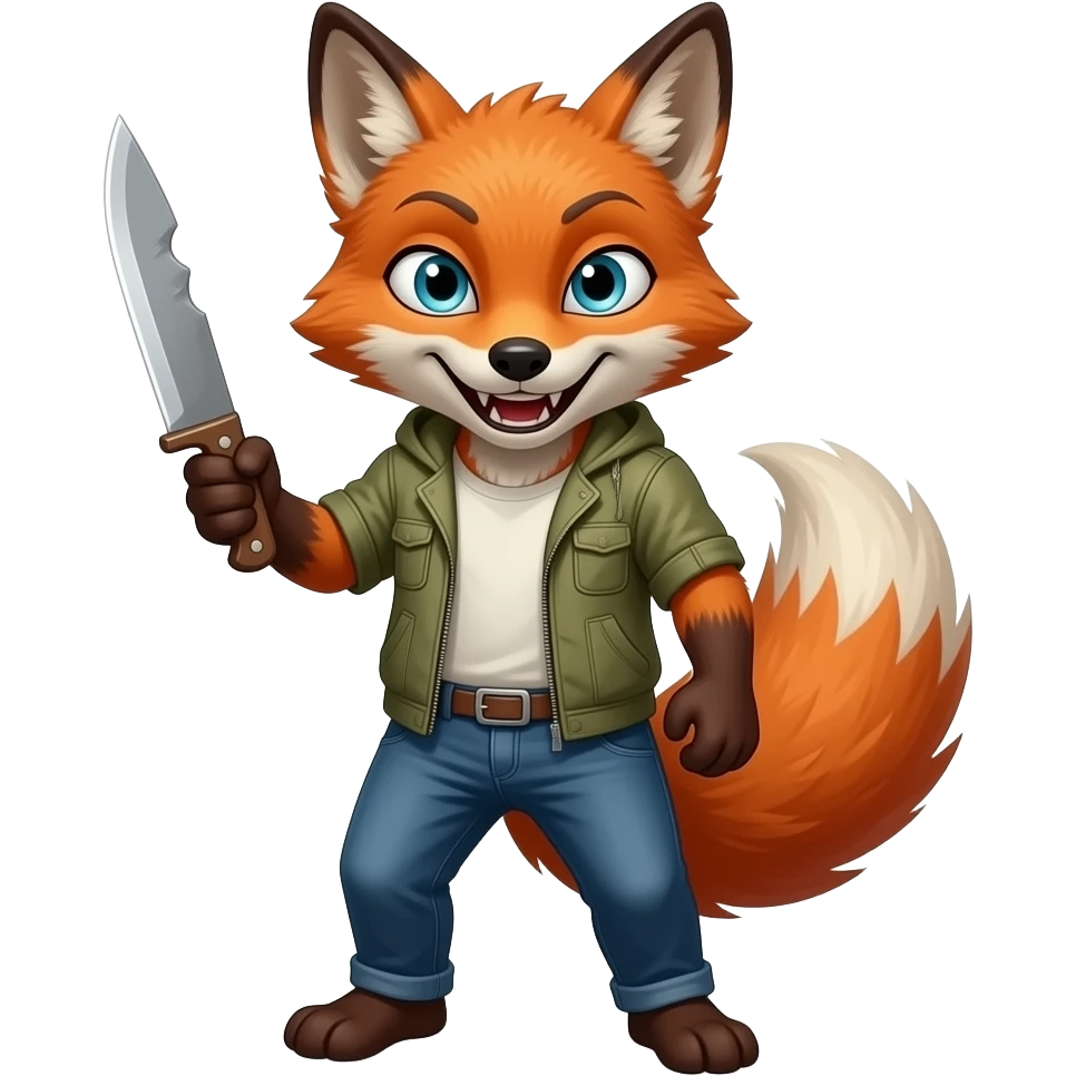 Scary anthro Fox stabbing with knife wearing pants emoji