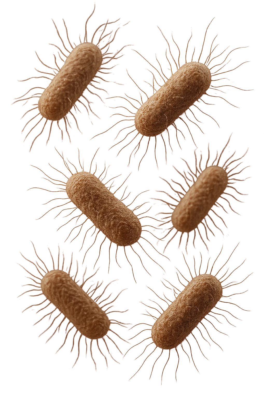 6 batteri intestinali iperrealistici sul bordeaux fluttuano in aria, iperrealistico 4k emoji