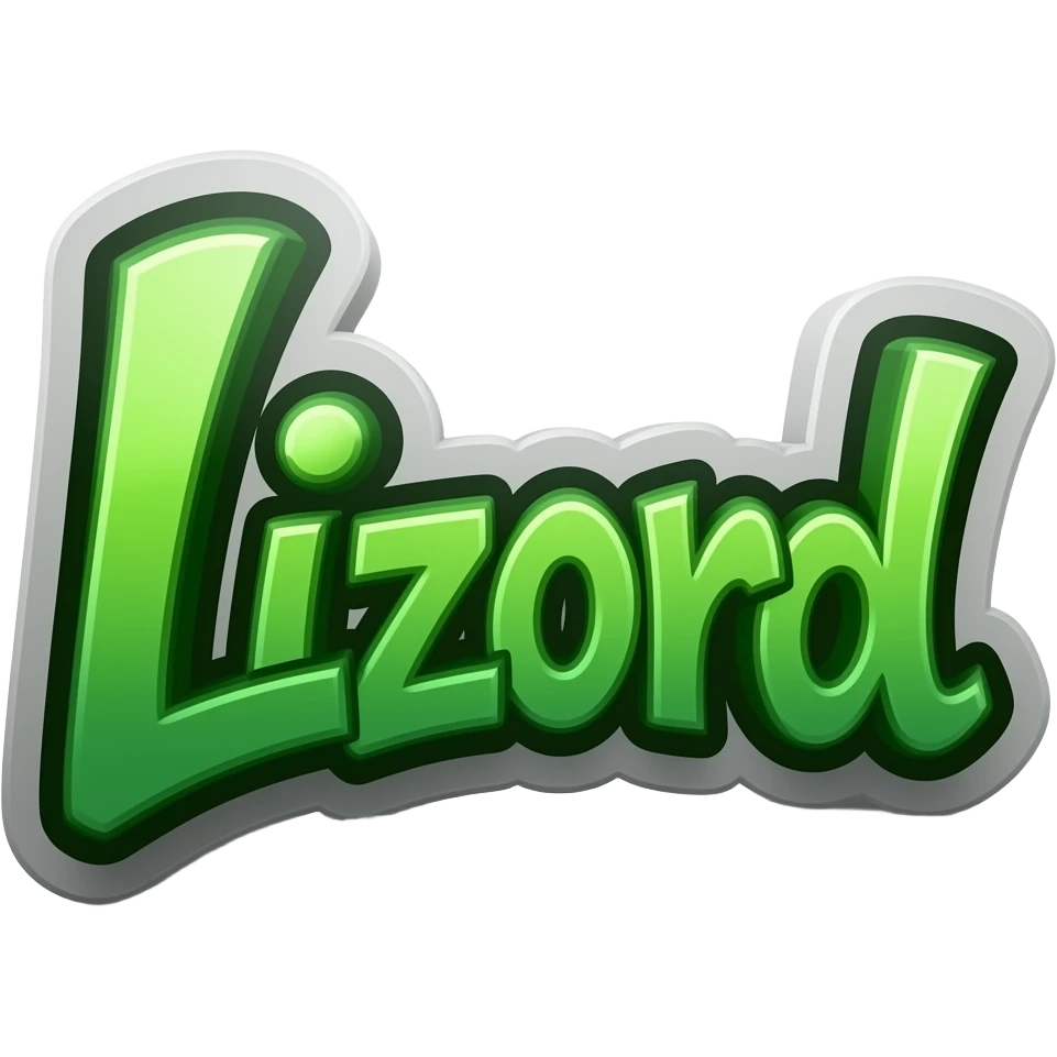 graffiti green metálico y 3D al estilo Y2K write "Lizord" png background with hrome effect and photorealistic минемализм и очень сильным отражением emoji