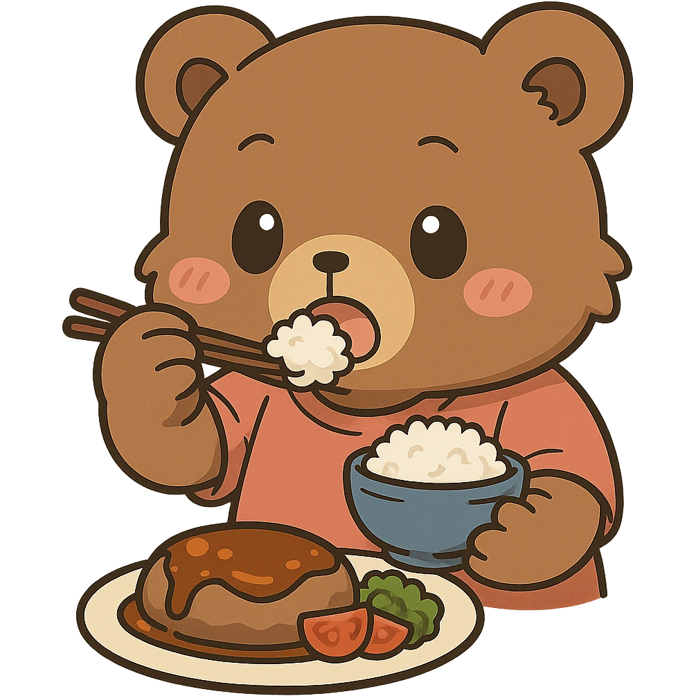 Transform the anime style bear eating into chibi style with exaggeratedly cute proportions, keeping no background. Maintain the anime aesthetic while emphasizing cuteness and chibi proportions. emoji