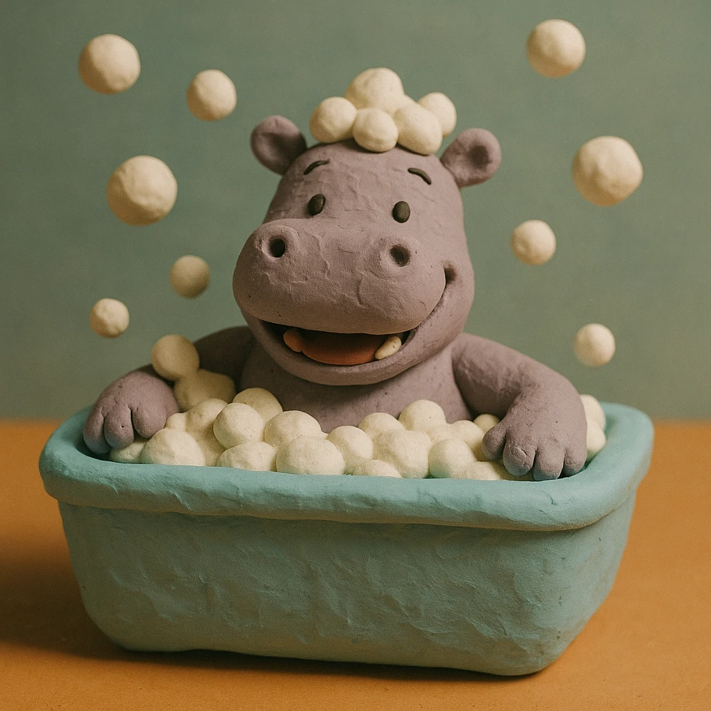 happy hippo with bubbles in bathtub emoji