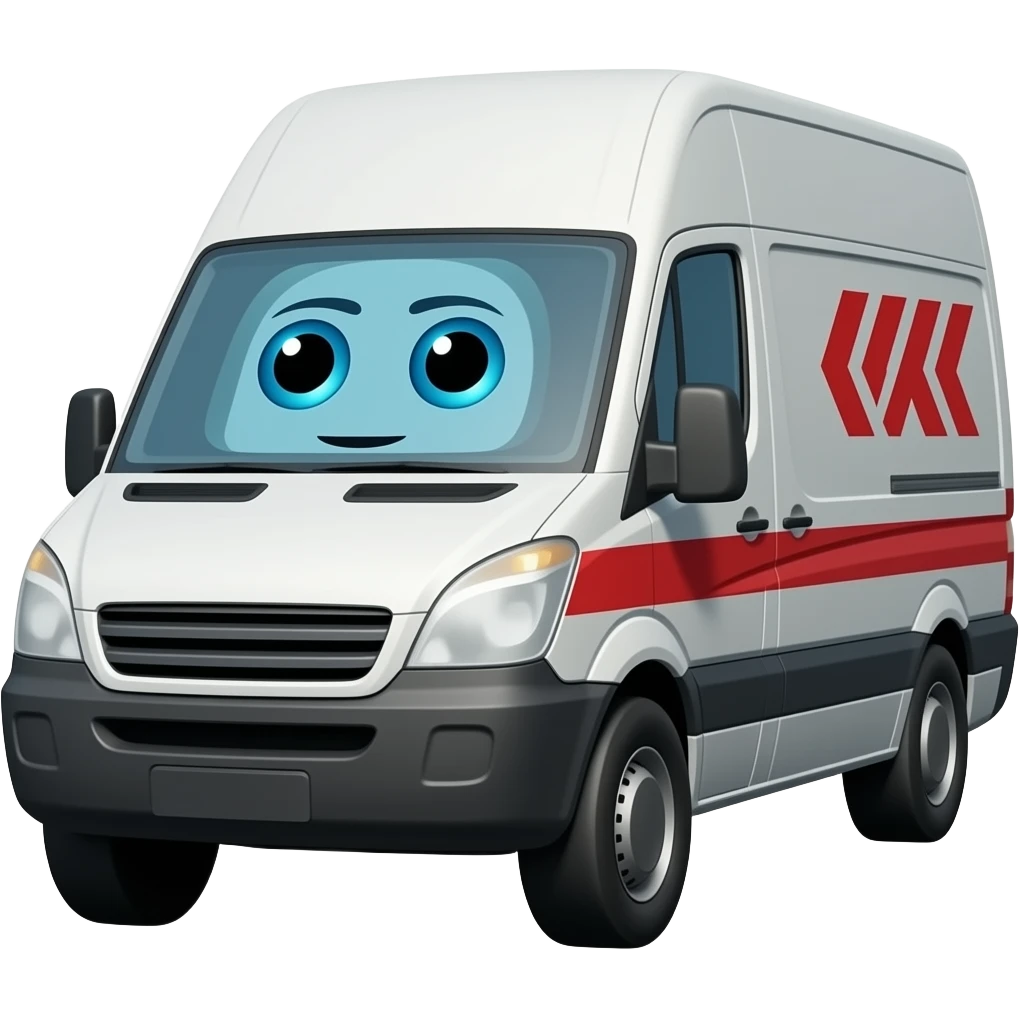 delivery van with robot eyes on the winshield emoji