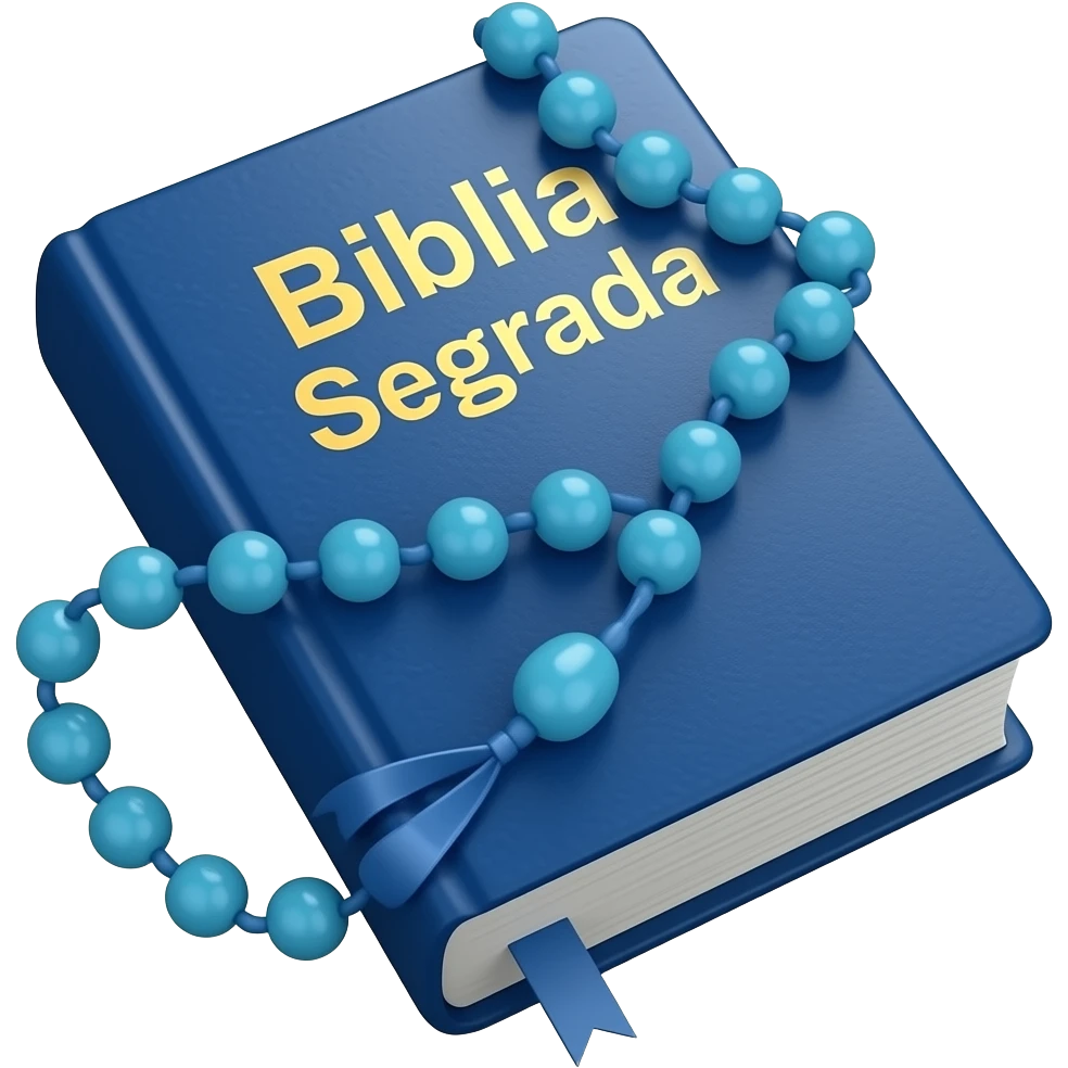 bíblia sagrada azul com rosário azul e título escrito Bíblia Sagrada emoji