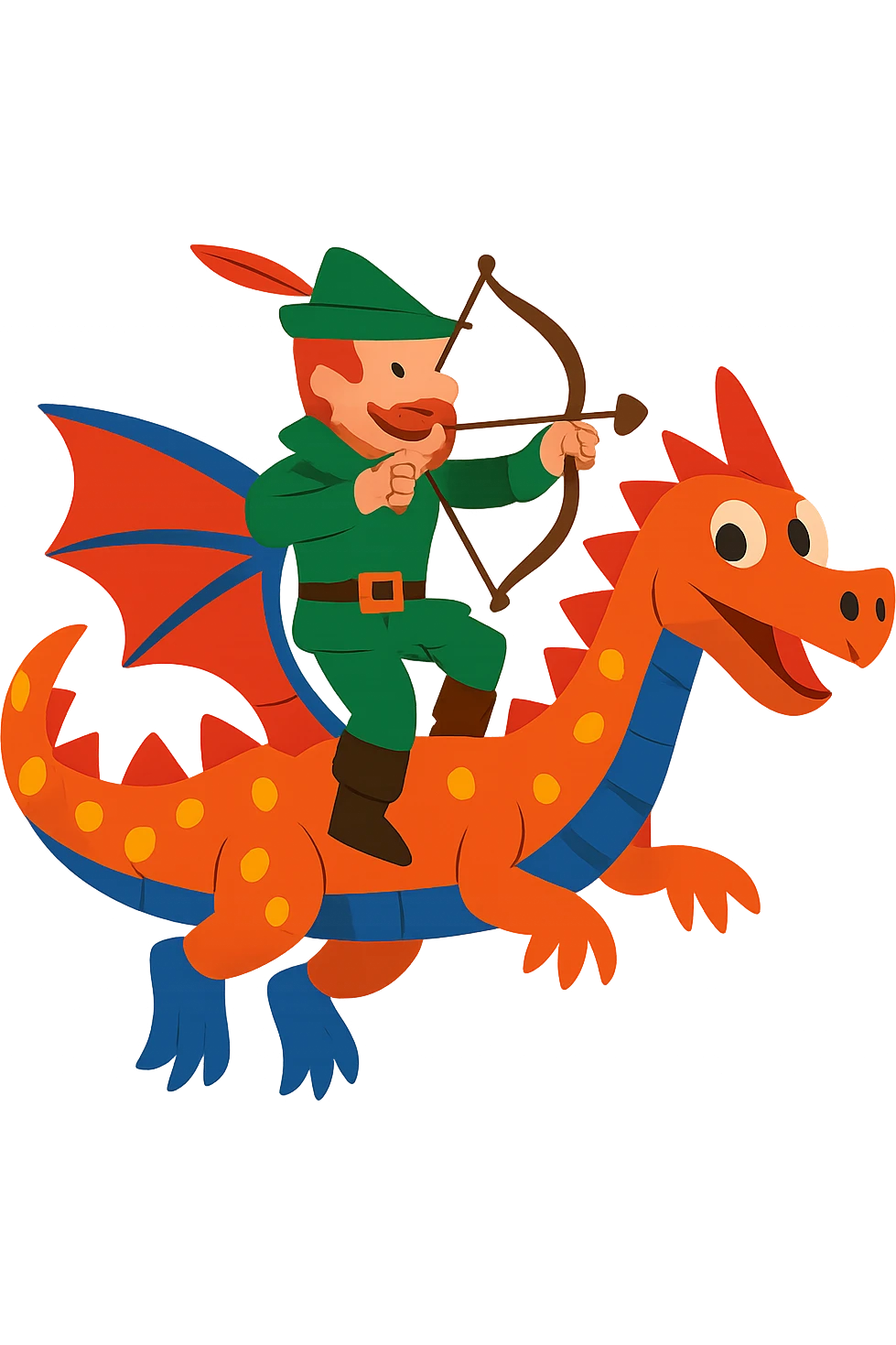 Remove the background, keep Robin Hood riding a dragon with transparent background in a style suitable for editing. emoji