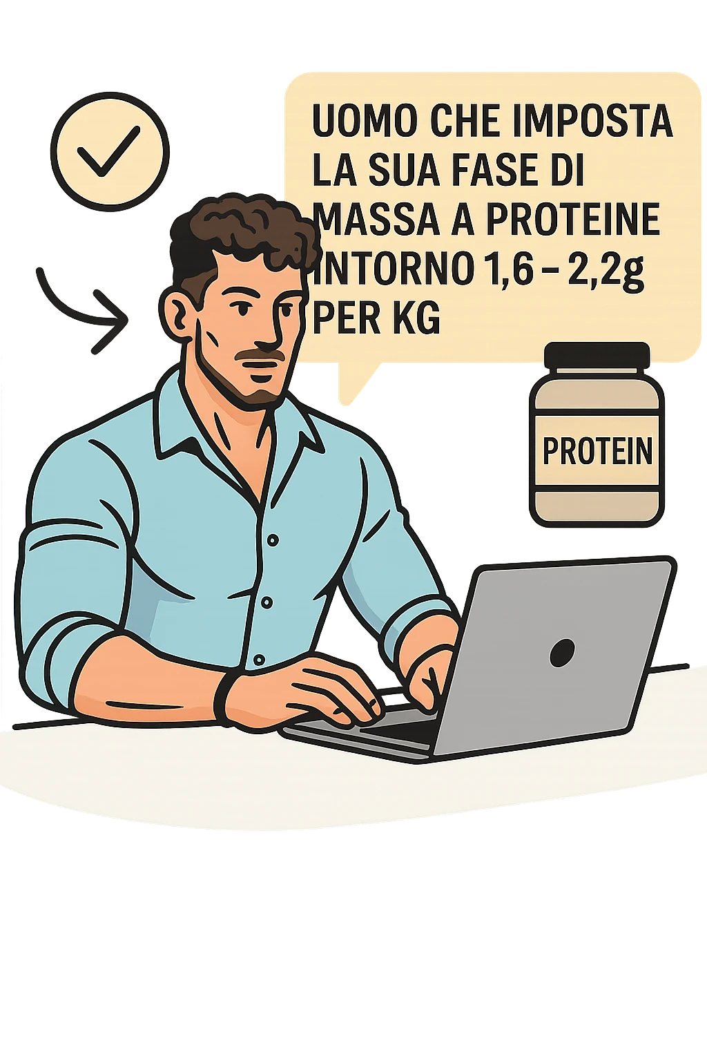 Uomo che imposta la sua fase di massa a proteine intorno 1.6 - 2.2g per kg in italiano emoji