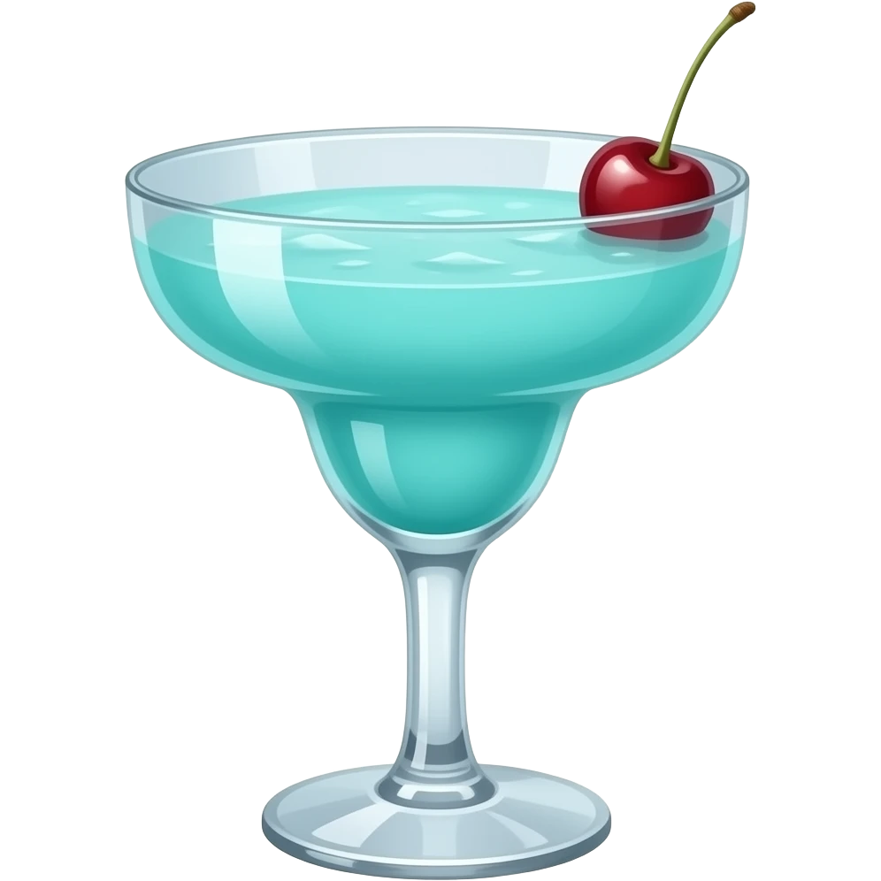 #A0F4F4 color cocktail in margarita glass with a single small cherry on top emoji