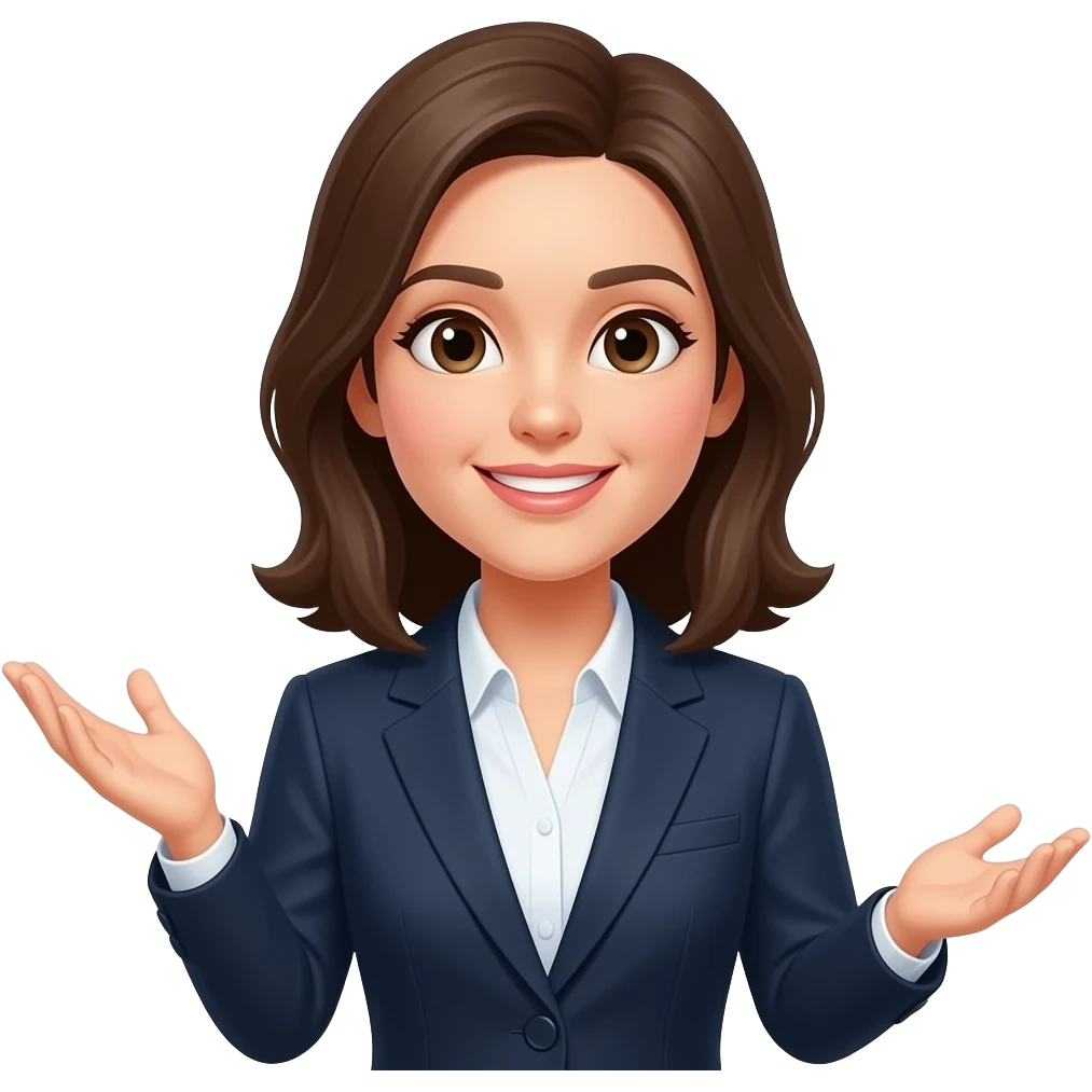 A woman in a suit practicing for an interview. emoji