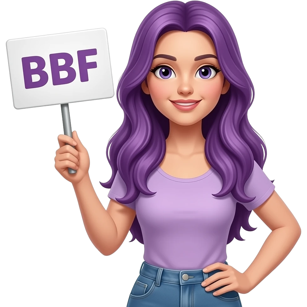 sexy girl with long purple hair holding a BBF sign emoji