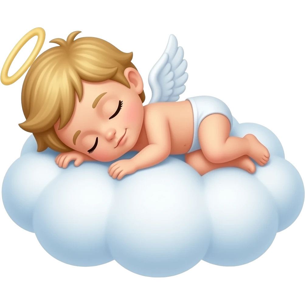 Realistic Photo of pale cupid asleep lying on a cloud. Only face emoji
