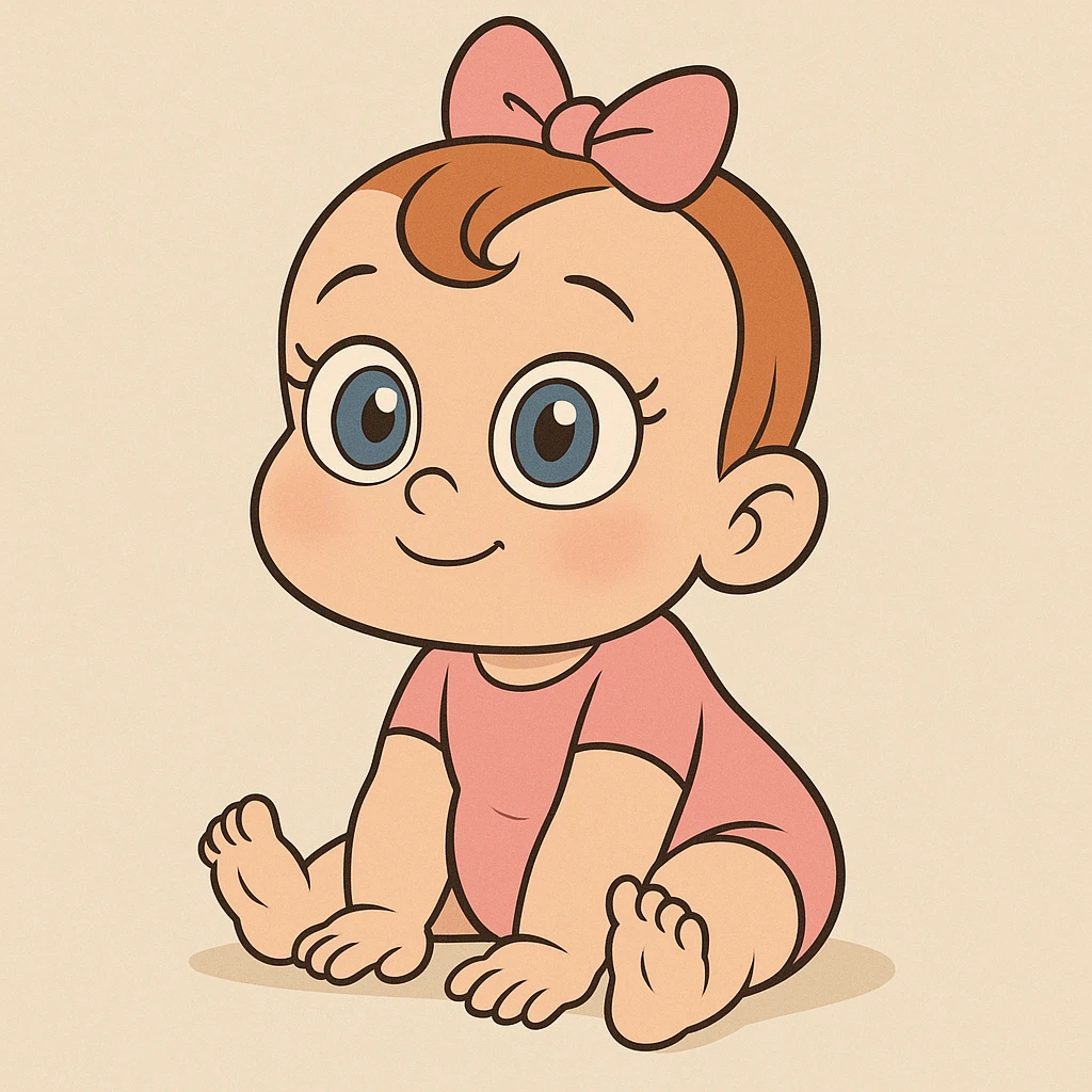 baby girl with blue eyes, soft and cute, gentle cartoon style emoji