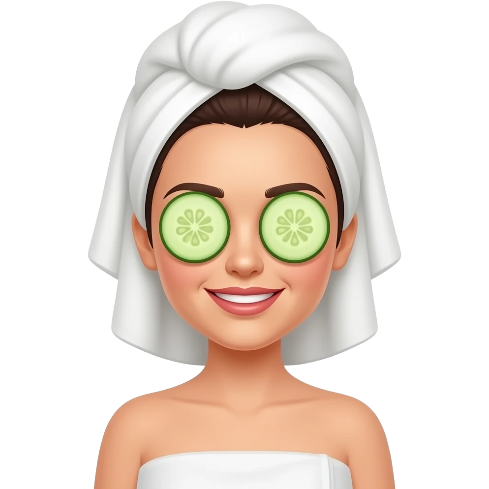 Una mujer morena con toalla y pepino en los ojos emoji