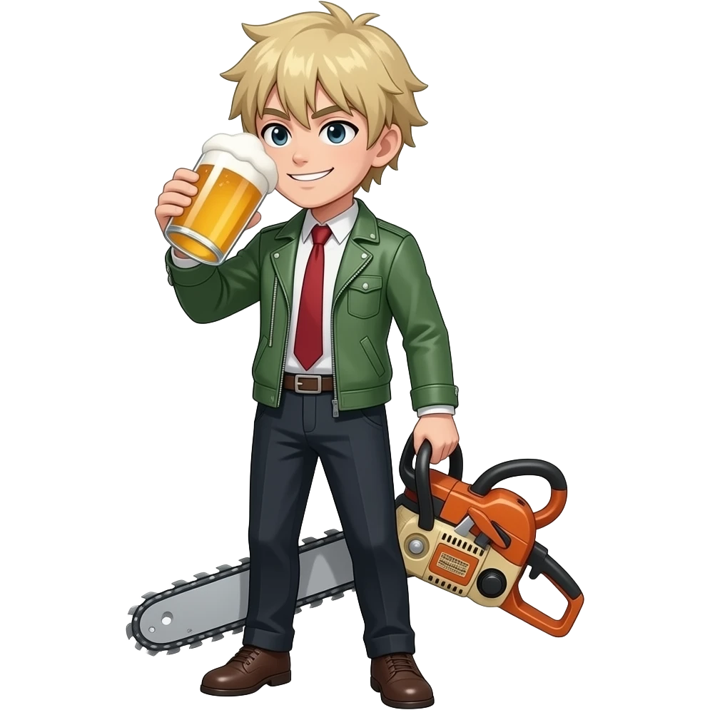 Pochita de chansaw man bois une bière emoji